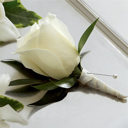 White Rose Boutonniere –  Four Seasons Florist, Clarksville TN